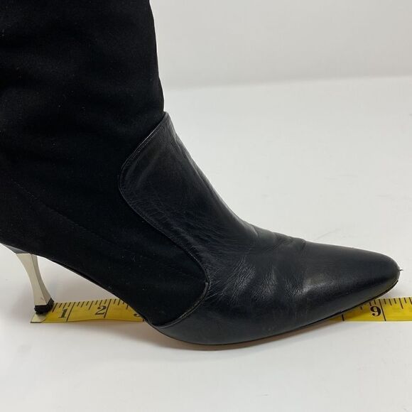 Timothy Hitsman Leather & Spandex Metal Heel Calf Length Boots - Picture 10 of 11